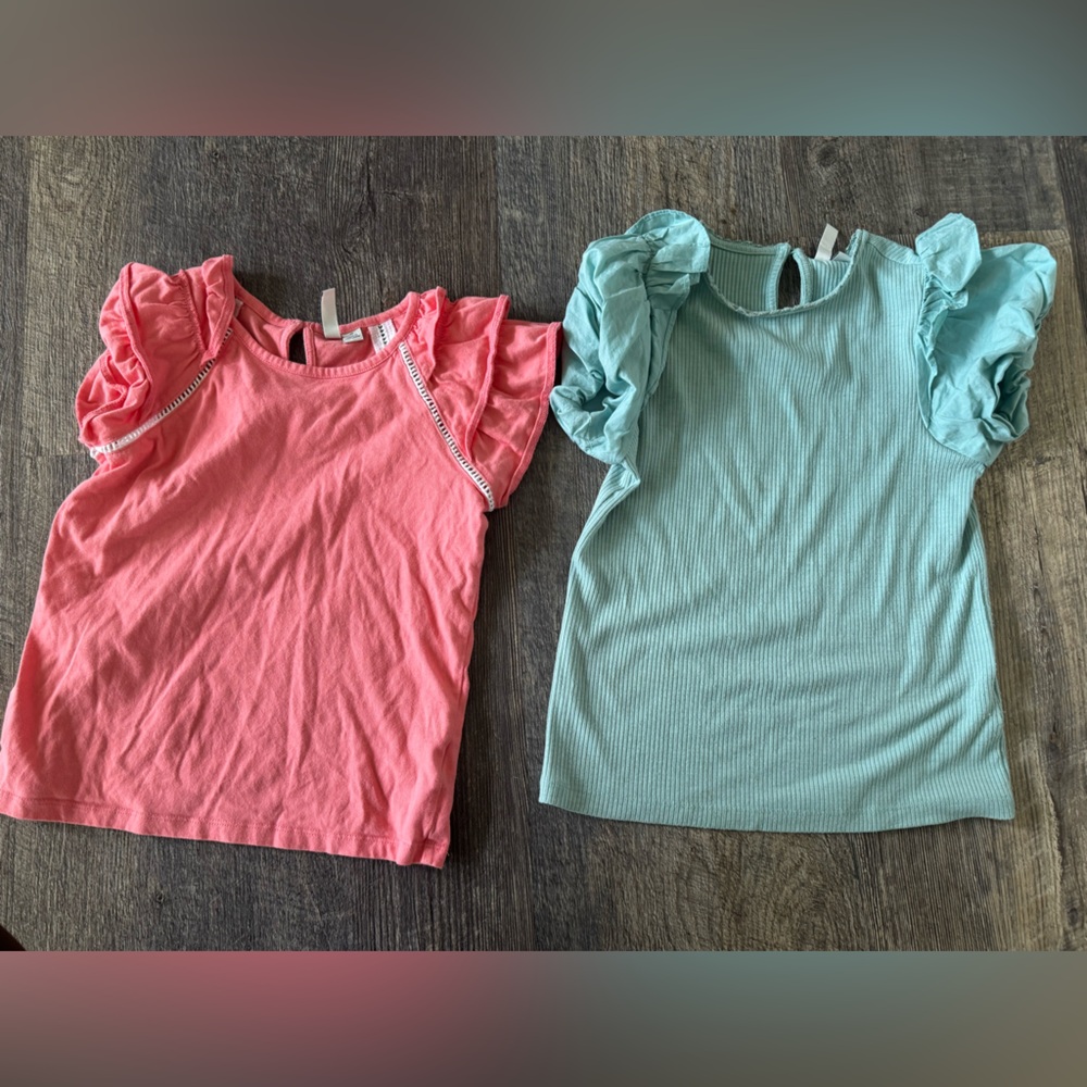 2) Janie and Jack Girls Short ruffle Sleeve Shirts Pink Blue Size 10‎